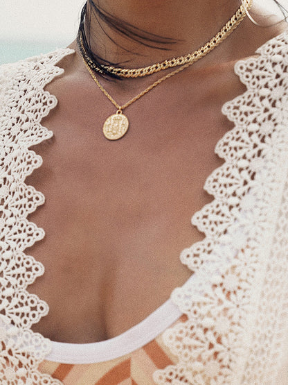 Mystic Ocean Hip Hop Necklace - Retro Gold Coin Pendant