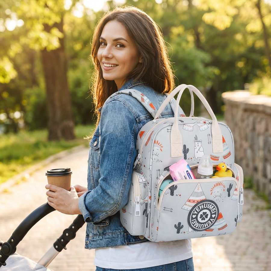 Printed Waterproof Diaper Backpack | Multi-Functional Mummy Bag | Hello Pregnant