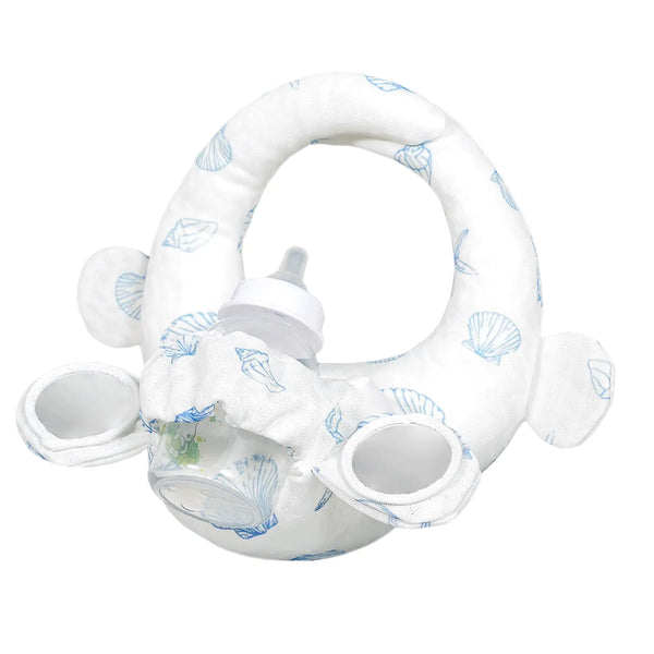 Baby Bottle Holder Hands Free Bottle Propper for Baby Portable Baby Self-Feeding Pillow with Self-Discovery Sensory Mirror Snap Botton Closure for Adjustable Fit (White)