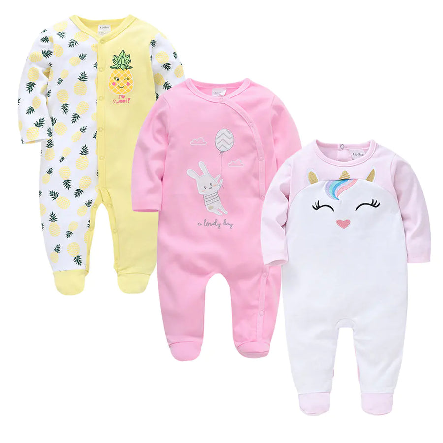3-Piece Baby Outfit Set with Cartoon Long Sleeve Onesies
