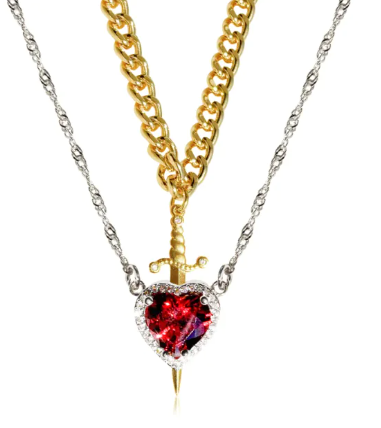 Sorella™ Heart & Sword Layered Necklace (One Set)