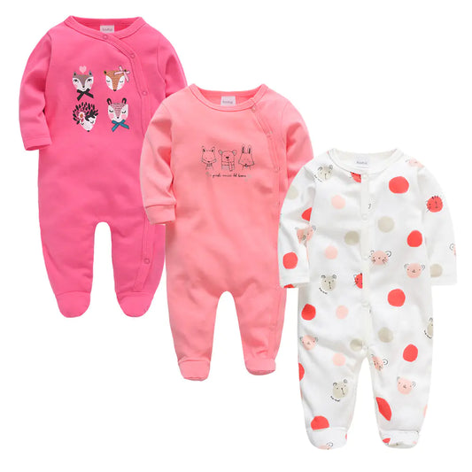 3-Piece Baby Outfit Set with Cartoon Long Sleeve Onesies